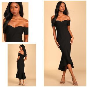 Lulu's Black Off-the-Shoulder Midi Dress